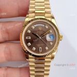 ()Rolex Oyster Perpetual Day Date Fake Watch 3255 Gold President Brown Diamond Dial